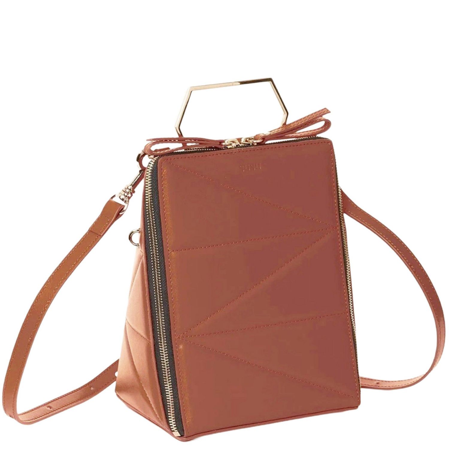 Leather Convertible Backpack Purse Crossbody Bag with Gold Handle