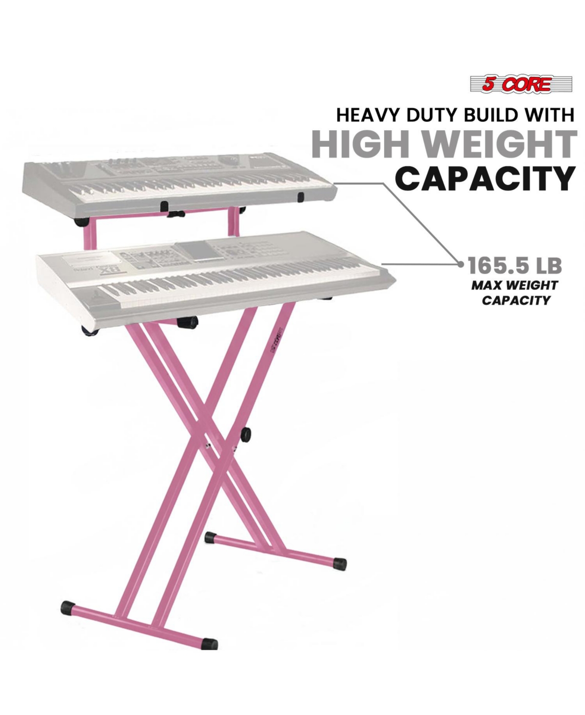 5 Core 2 Tier Keyboard Stand Combo Heavy Duty Adjustable Piano Stand with Extension Arm
