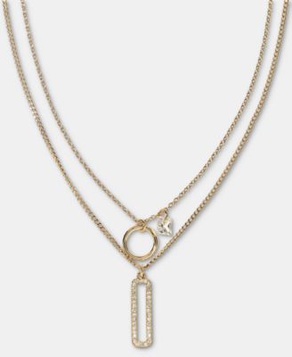 Gold-Tone Pav&eacute; & Polished Circle & Rectangle Layered Pendant Necklace, 16" + 3" extender