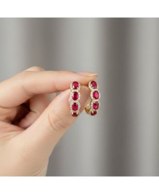 Sterling Silver 14K Gold Plated Cubic Zirconia Oblong Hoop Spring Lock Earrings.