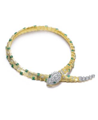 14K Gold Plated with Green Cubic Zirconia Snake-Inspired Collar Necklace