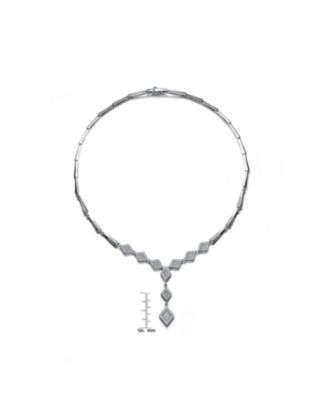 Sterling Silver White Gold Plated Cubic Zirconia Micro Pave Shape Necklace
