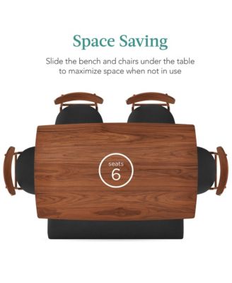 6-Piece Mid-Century Modern Upholstered Wooden Dining Set w/ 4 Chairs, Bench