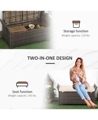29 Gallon Outdoor Patio Wicker Storage Bench w/ Cushion