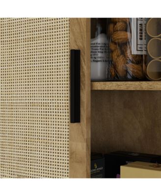 64" Rat Kitchen Storage Cabinet with Adjustable Shelf, Natural