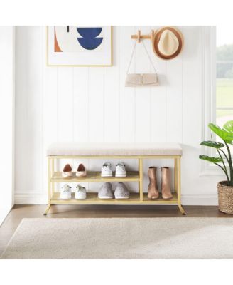 2 Tier Entryway Bench - Modern Shoe Storage Bench Organizer with Cushion