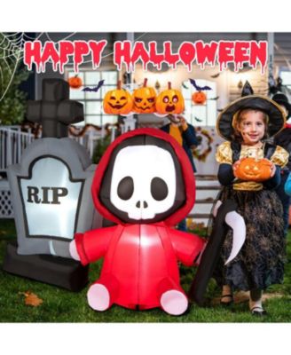 Mondawe 5 ft Inflatable Halloween Ghost Holding Sickle and Tombstone Yard Decor