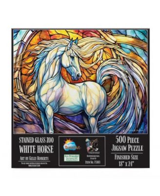 Stained Glass Zoo White Horse 500 piece Jigsaw Puzzle for Adults