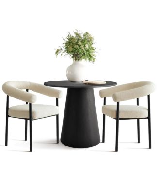 3-Piece Modern Round Dining Table Set with Boucle Armchairs and Pedestal Table, Small Space Table Set for 2