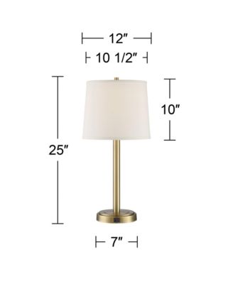 Camile Modern Table Lamps 25" High Set of 2 Brass Metal with USB Charging Port Oatmeal Drum Shade for Bedroom Living Room Bedside Desk