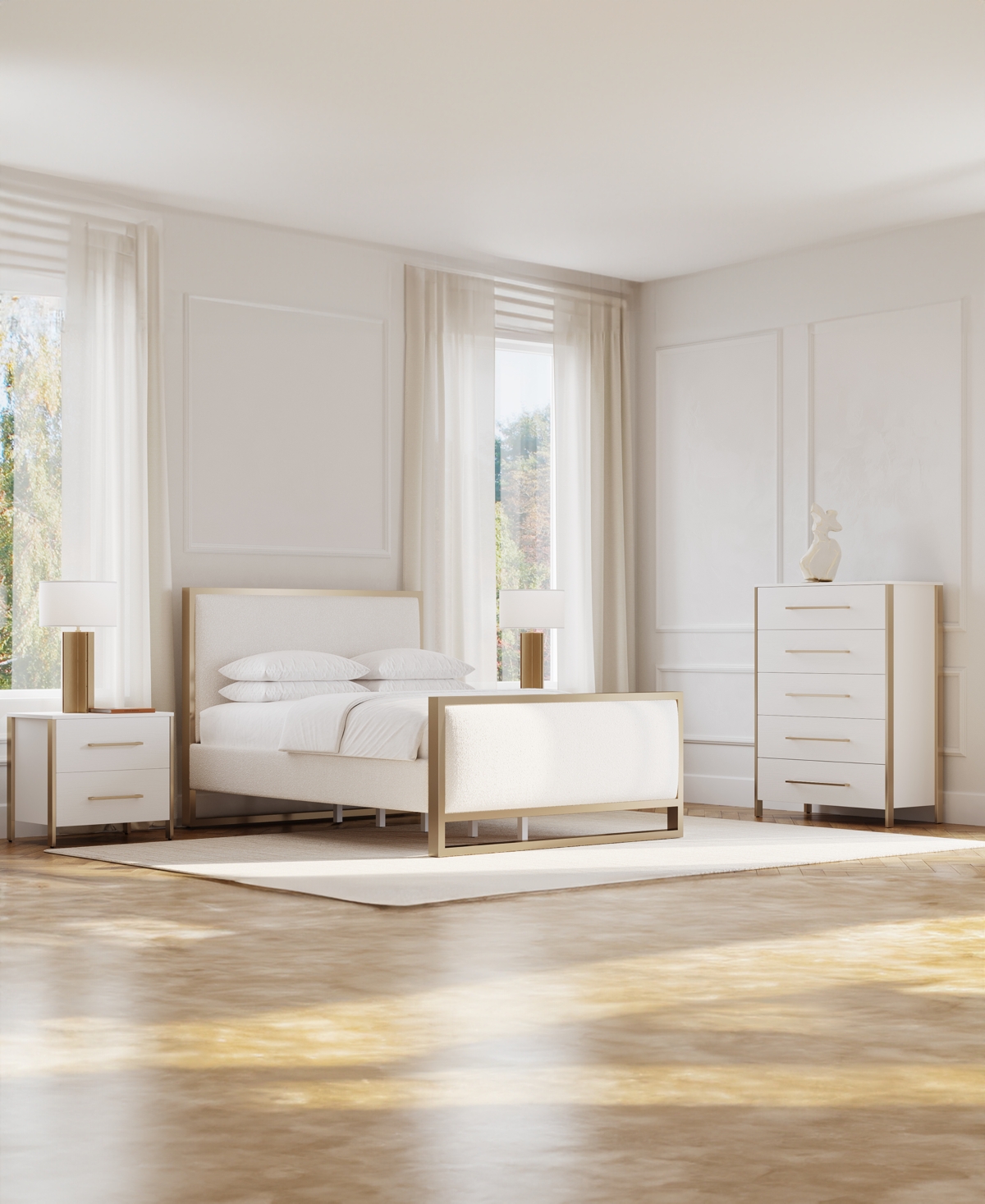 Furniture Emila 3-Pc. Upholstered Queen Bedroom Set Bed, 2-Drawer Nightstand and Chest