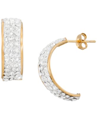 Macy's - High Polished Pave Crystal Hoop Earrings (1/2 ct. t.w.) in 14k Yellow Gold Over Sterling Silver