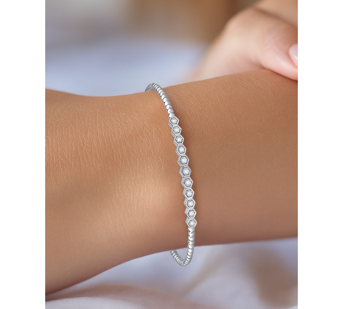 Macy's Diamond Flexible Bangle Bracelet (1/4 ct. t.w.) in Sterling Silver