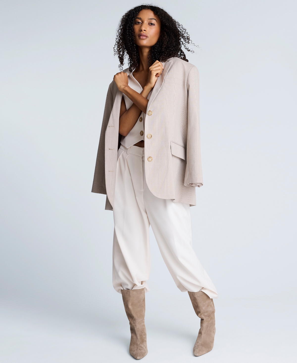 Kenneth Cole Women's 3-Button Plaid Jacket