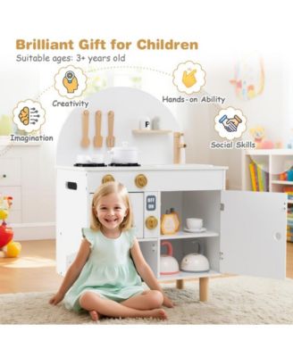 Wooden Kids Play Kitchen with Stove Sink Microwave and Oven