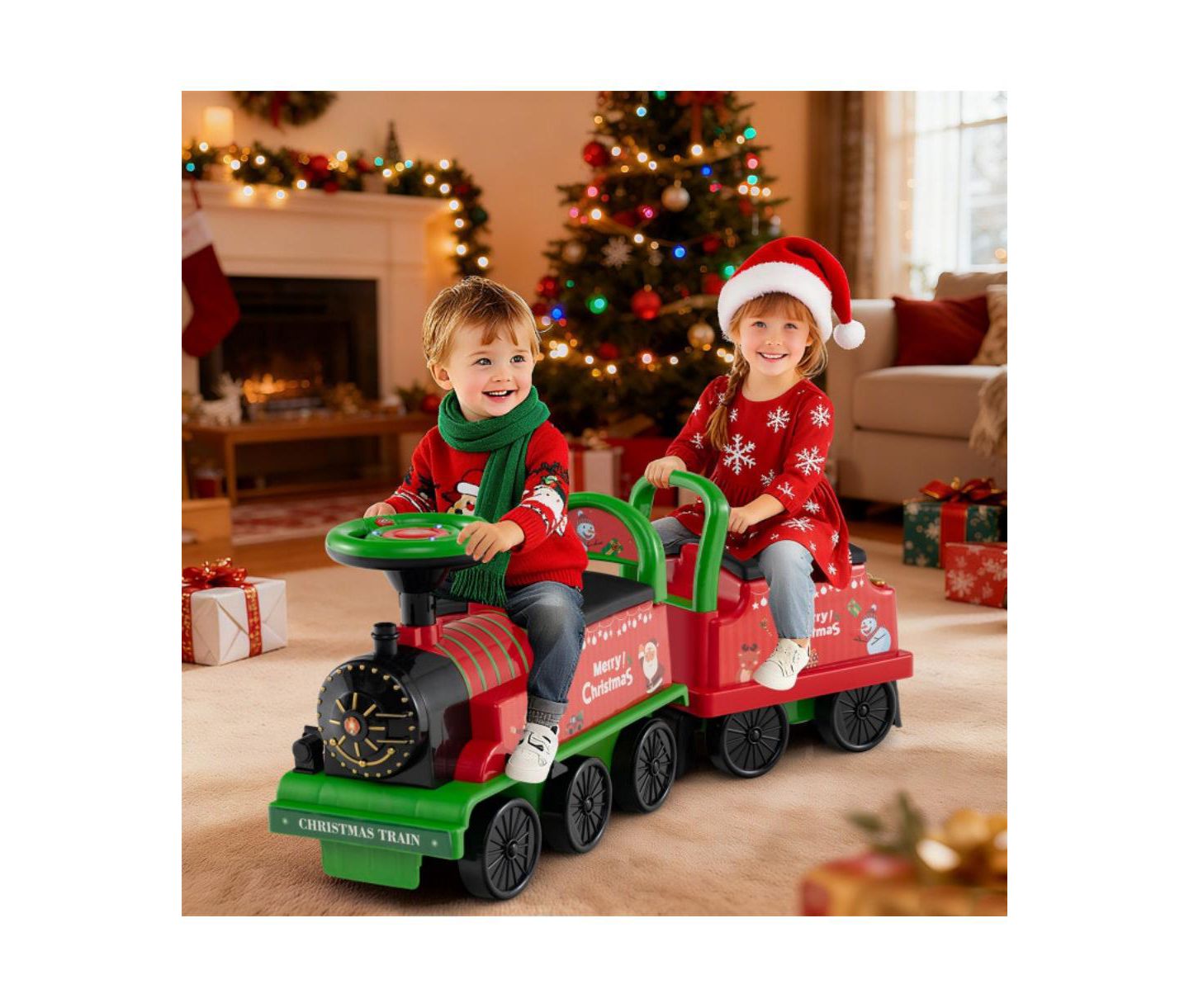 Детская игрушка HONGGE 6V Kids Ride On Train with Carriage and LED Lights, цвет: Зелёный — фото 6