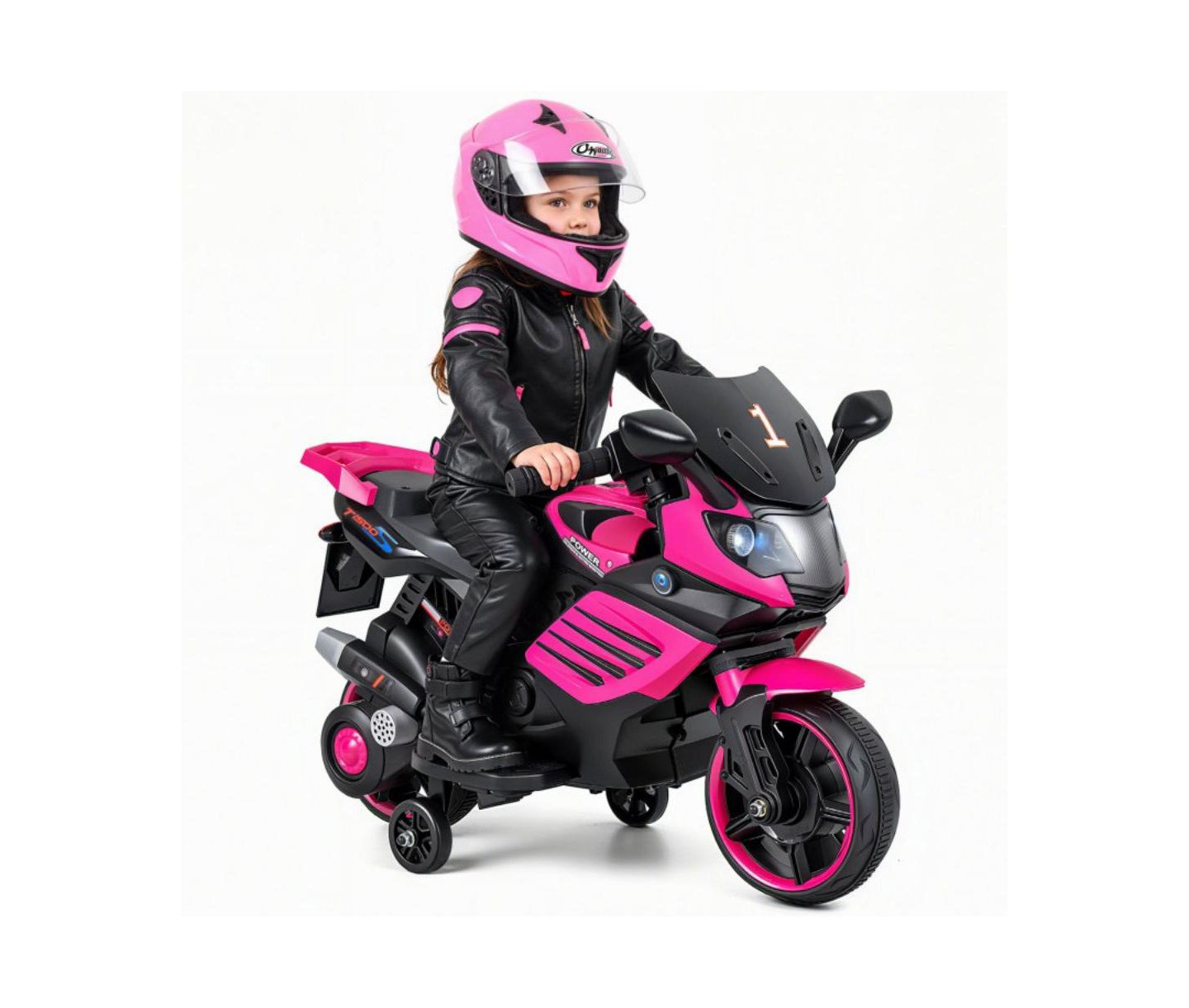 Детская игрушка HONGGE 6V Kids Motorcycle with Headlights Music and Training Wheels, цвет: Розовый — фото 1