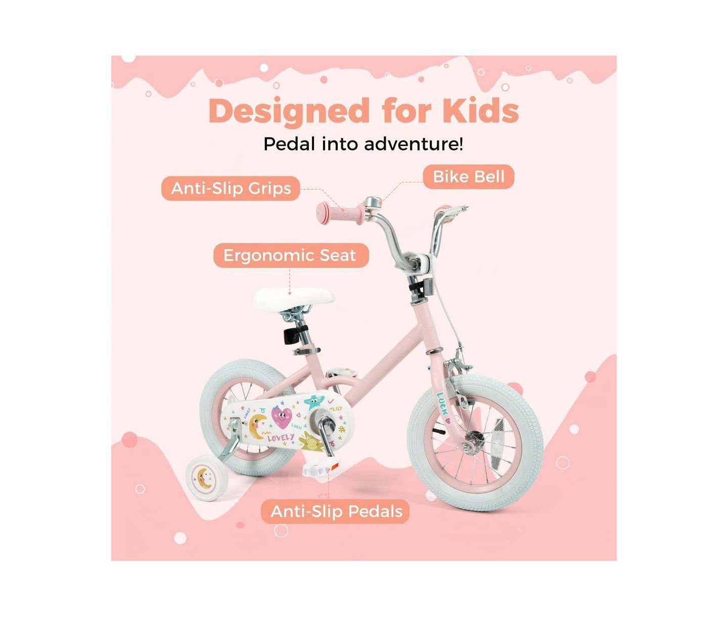 Детская игрушка HONGGE Inch Kids Bike with Adjustable Training Wheels, цвет: Розовый — фото 2