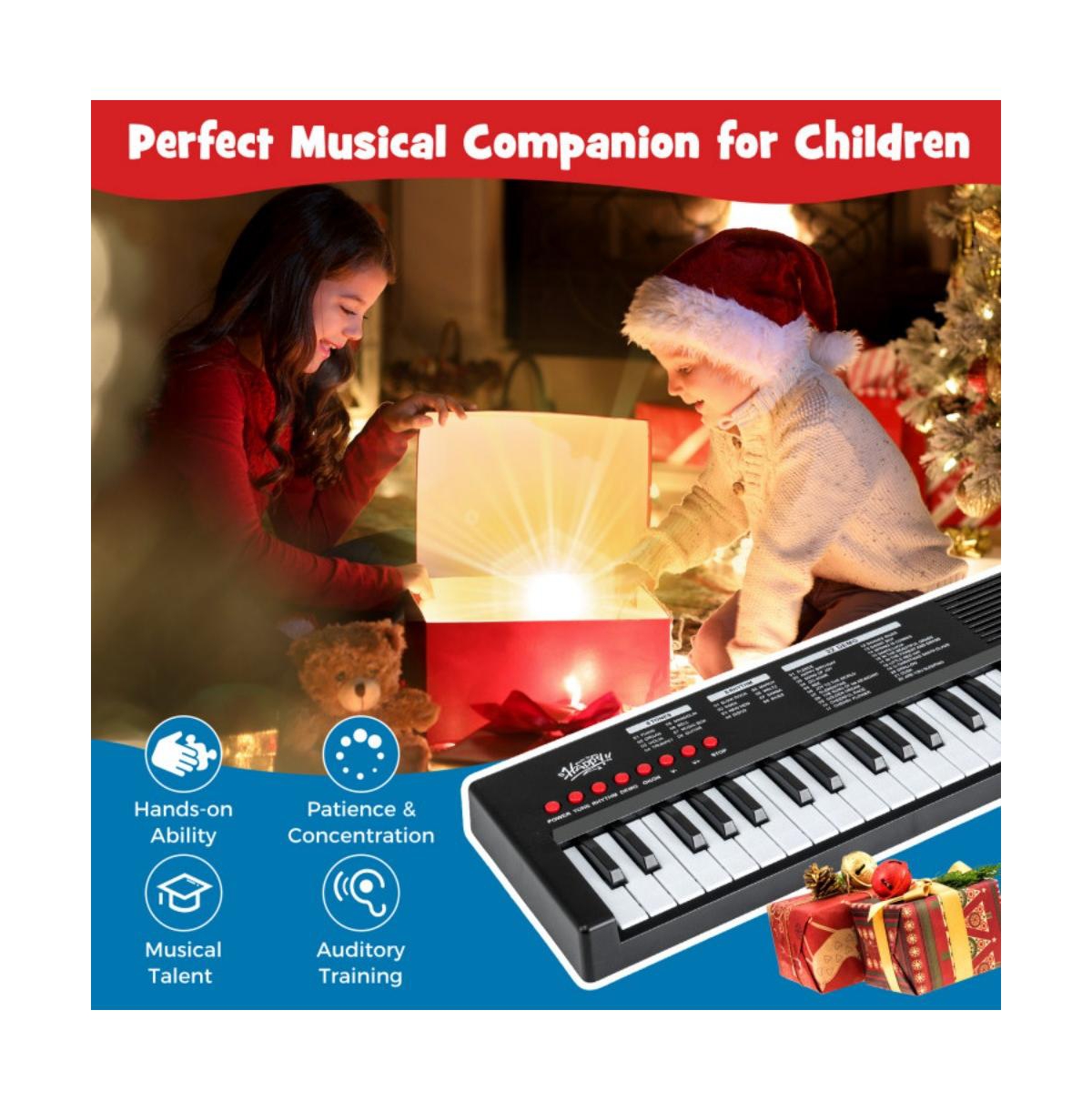 Hongge 37 Key Kids Piano Keyboard with Rhythms and Microphone