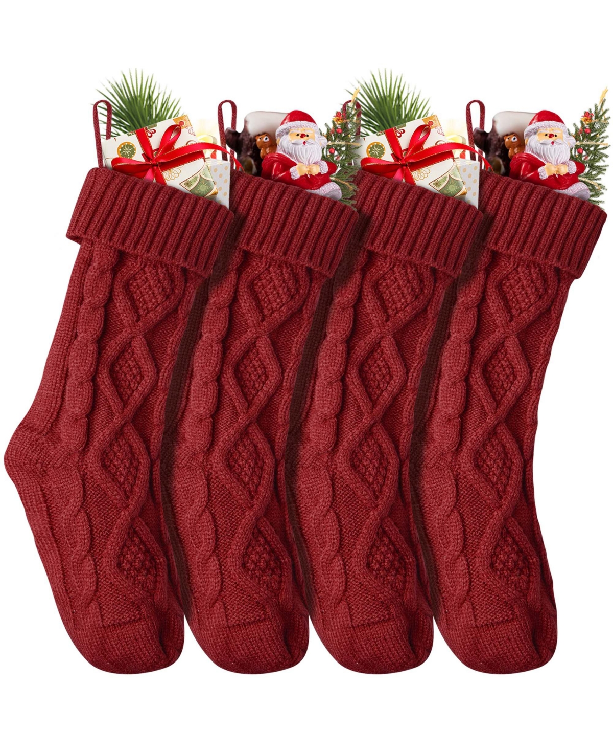 Yescom 18" Christmas Stockings Handmade Chunky Red Cable Knit Mantel Decoration 4 Pack