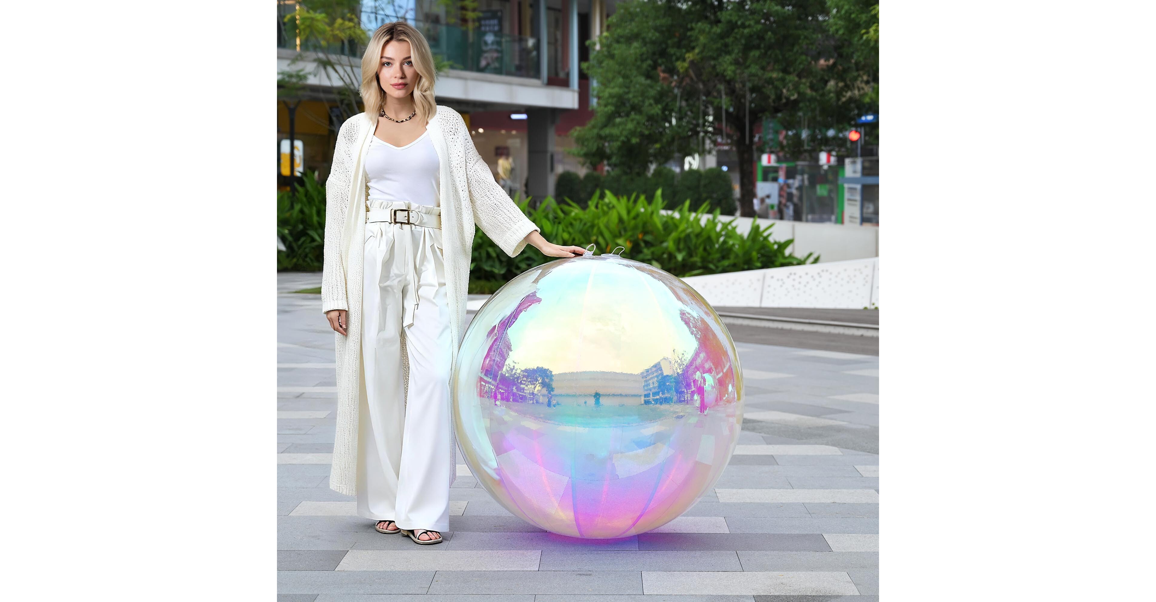 Yescom 39" Inflatable Mirror Ball Giant Iridescent Large Disco Balloon Decoration for Party Wedding Event Stage Decor