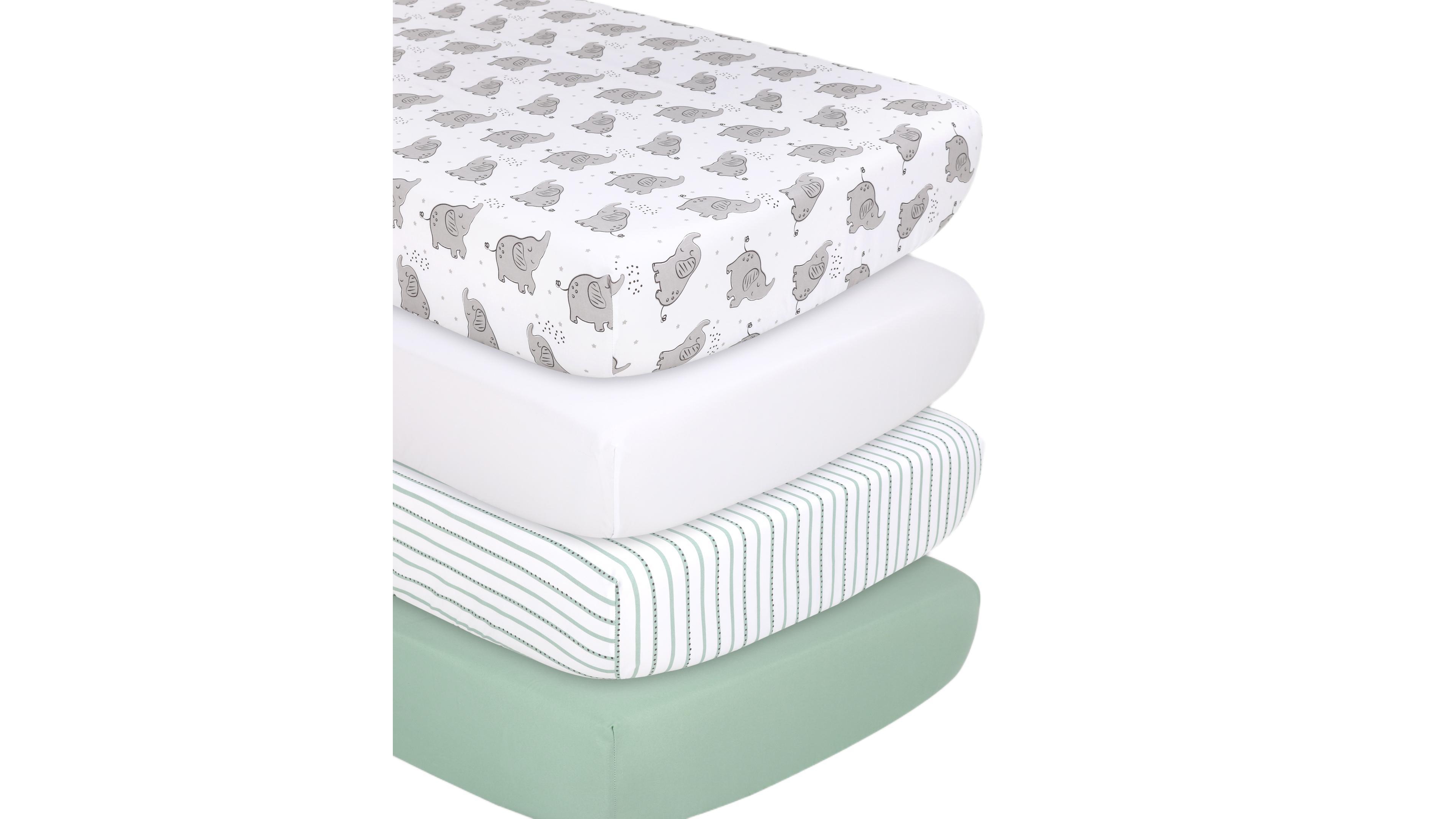 The Peanutshell Fitted Crib Sheets for Baby Boys or Baby Girls, 4 Pack Set, Grey and White Elephant