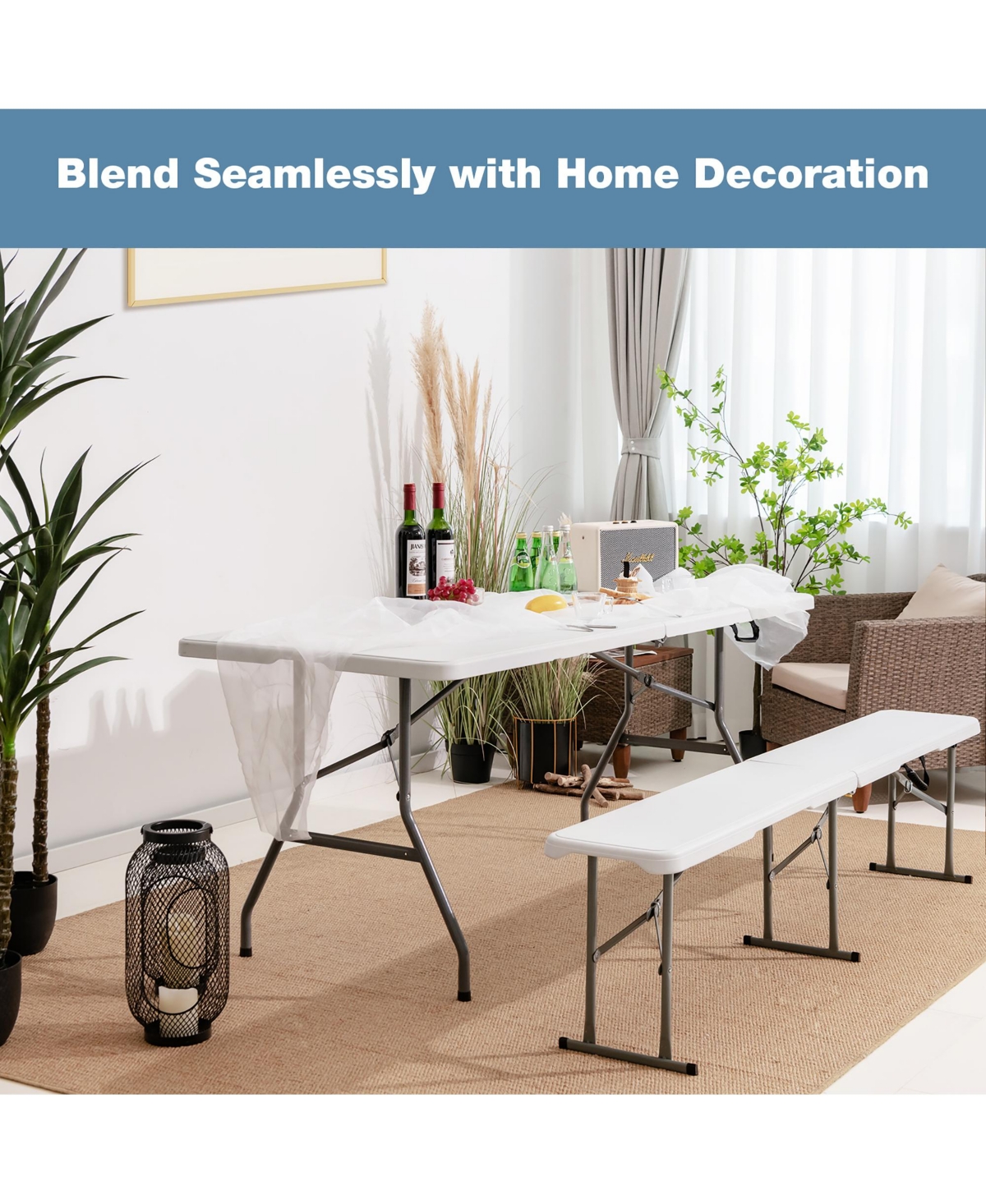 Costway 6 Ft Portable Folding Bench Outdoor Picnic Bench 550 lbs Limited for Dining