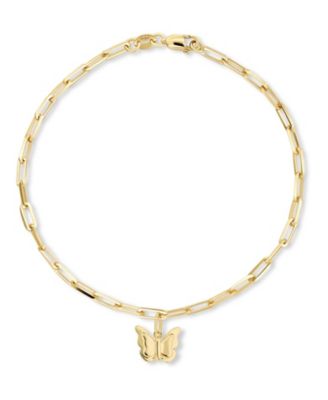 Butterfly Charm with Paperclip Chain Bracelet in 14K Gold, 7.5 in, approx. 3.1 grams.