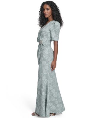 Women's V-Neck Bow Detail Faux Wrap Gown