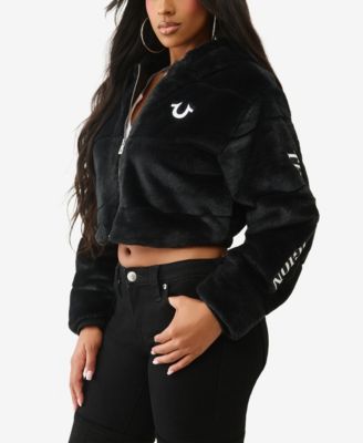 Women's Branded Faux Fur Zip Jacket