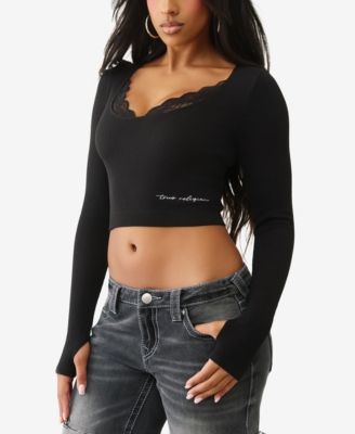 Women's Long Sleeve Seamless Lace Top