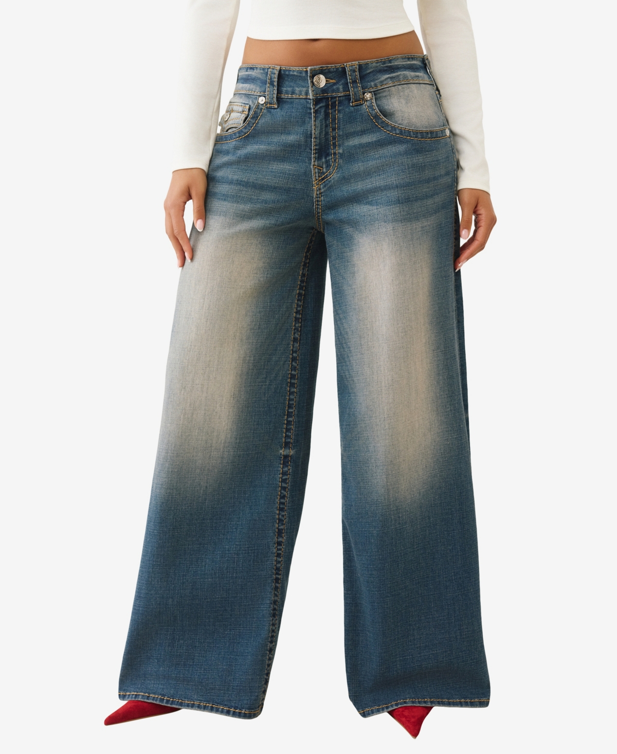 True Religion Women's Jessie Super Baggy Big T Flap Jeans