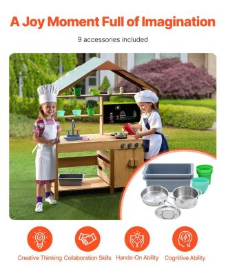 Kids Outdoor Mud Kitchen Playset with Canopy Sink Storage and Pretend Cooking Features