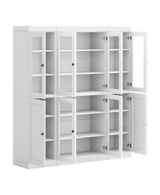 100% Solid Wood 65" Pantry China Cabinet with Clear Glass, Shaker Doors & Adjustable Shelves