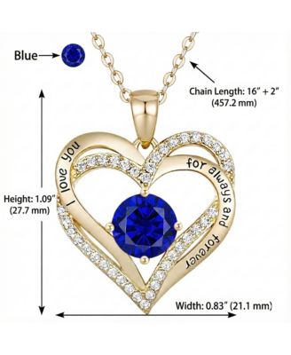 14K Gold Plated Heart ''I Love You'' Pendant with Colored Cubic Zirconia