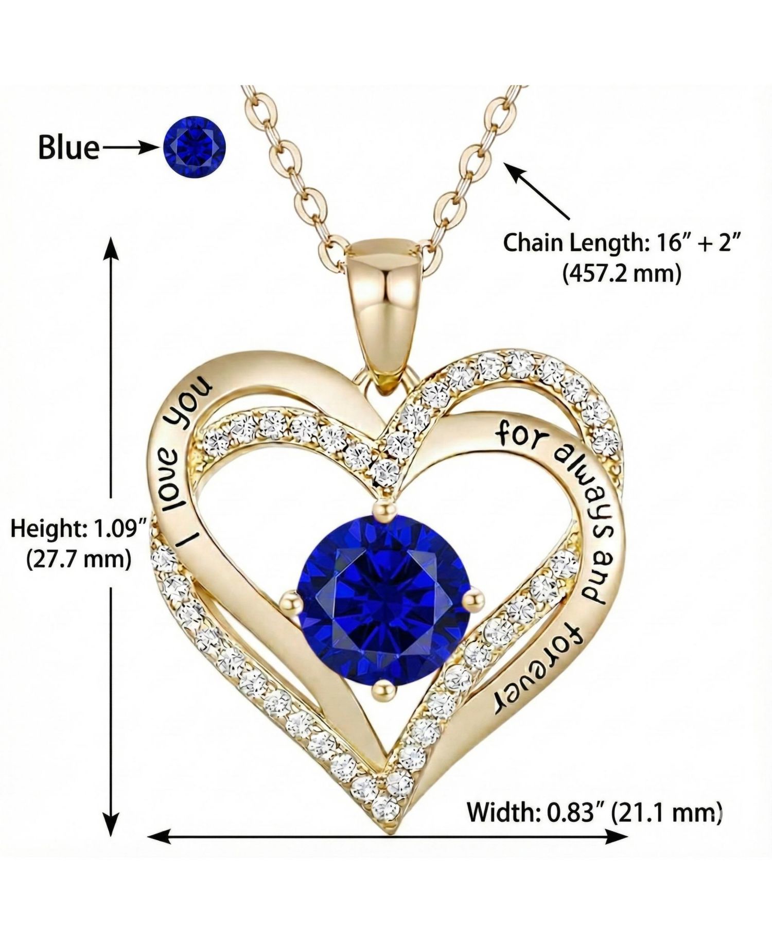 Timeless 14K Gold Plated Heart CZ ''I Love You'' Pendant
