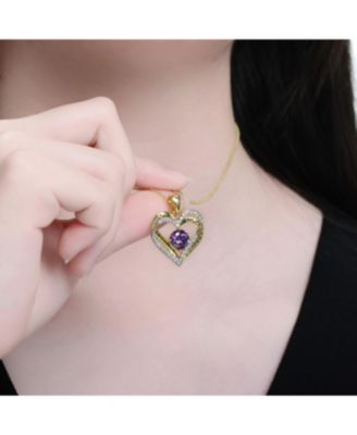 14K Gold Plated Heart ''I Love You'' Pendant with Colored Cubic Zirconia