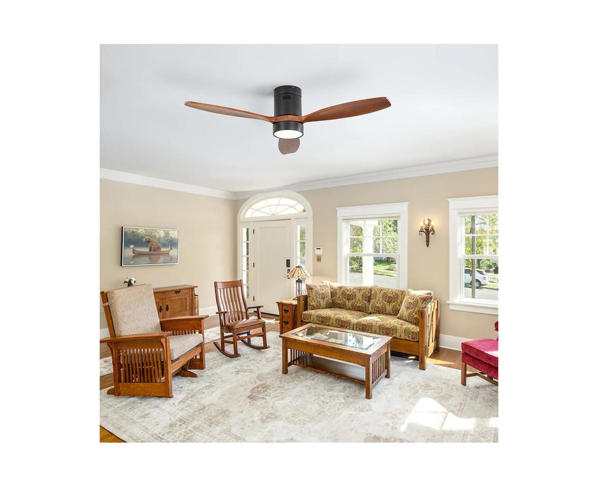 Sofucor 52-inch Classic Black 3-Blade Flush Mount Ceiling Fan with Light and Remote Control