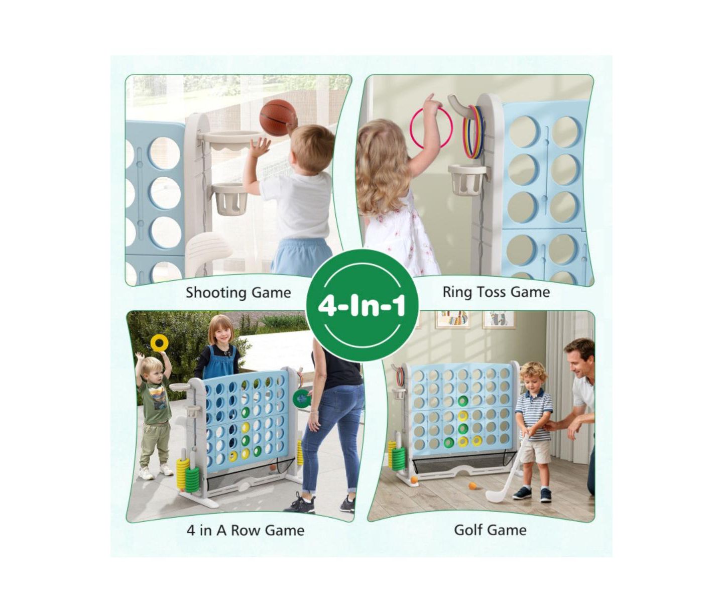 Детские игрушки HONGGE Jumbo 4 to Score 4-in-1 Game Set with Adjustable Height, Ages 3+, цвет: Синий — фото 8