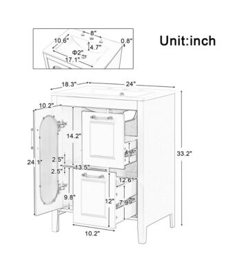 24" Bathroom Vanity with Sink, 2 Drawers and Door, Adjustable Shelf