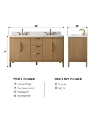 60" Double Bathroom Vanity with Carrara Engineered Stone Top, Ceramic Sink and Soft-Close Drawers