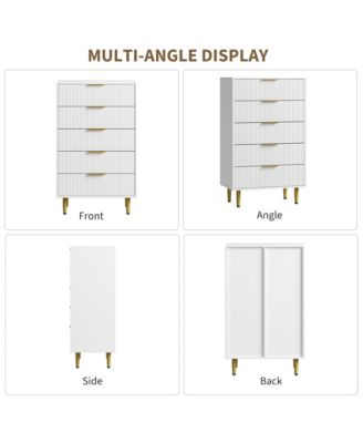 Fluted Dresser for Bedroom,Wooden Chest of Drawers with Metal Handle & Feet