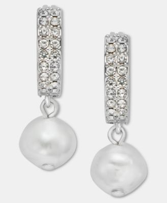 Imitation Pearl Charm Pav&eacute; Hoop Earrings