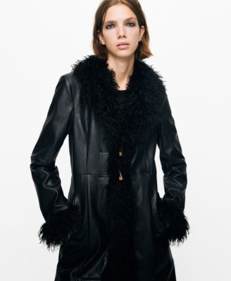 Women's Fur Trim Faux-Leather Coat