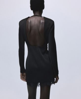 Women's Lace Trim Hem Open-Back Dress