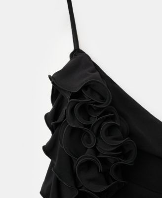 Women's Ruffle Trim Ruched Asymmetrical Top