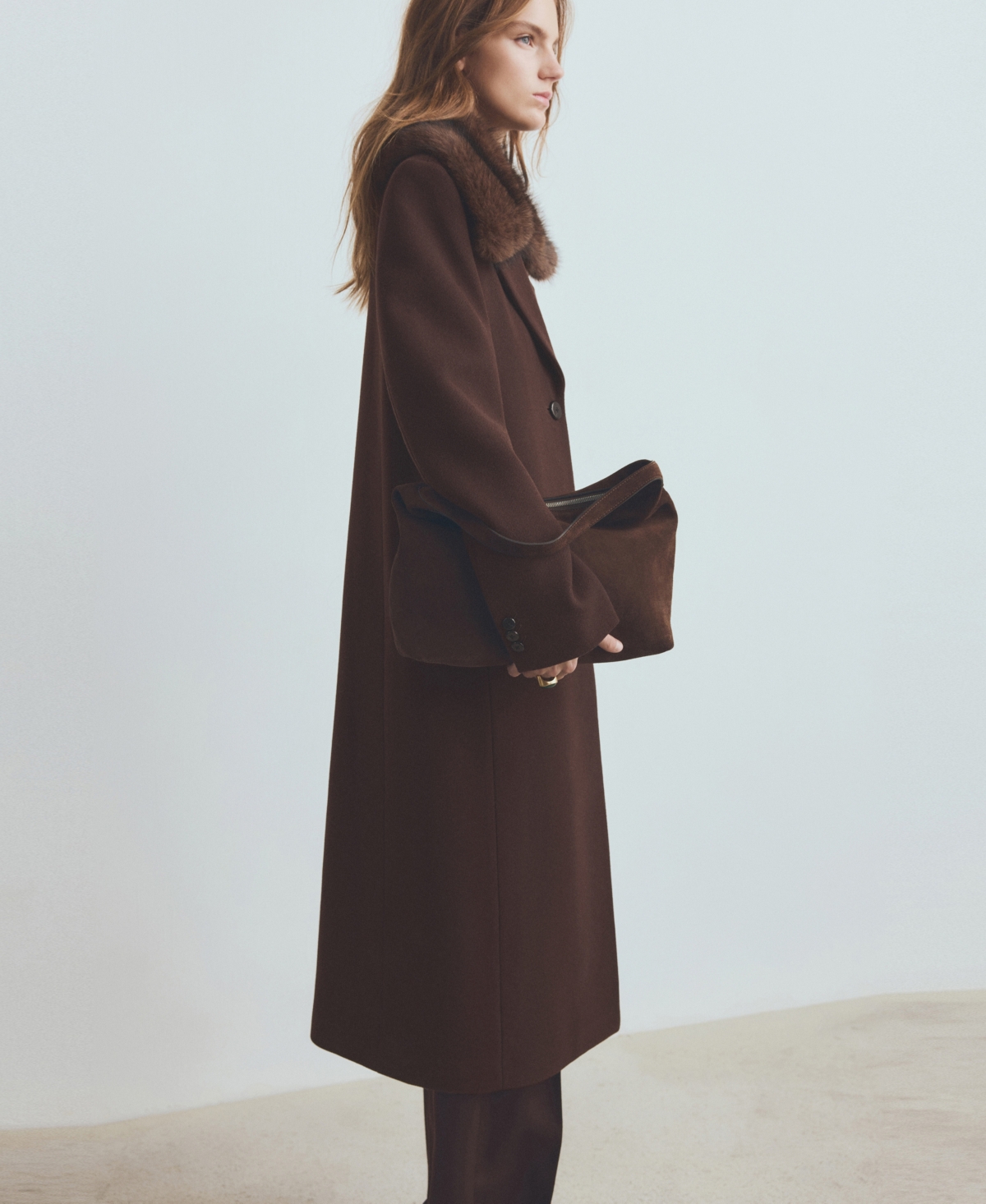 Mango Women's Fur Collar Wool Coat