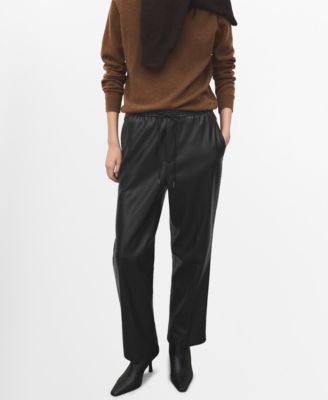 MANGO - Women's Elastic Waist Faux-Leather Trousers