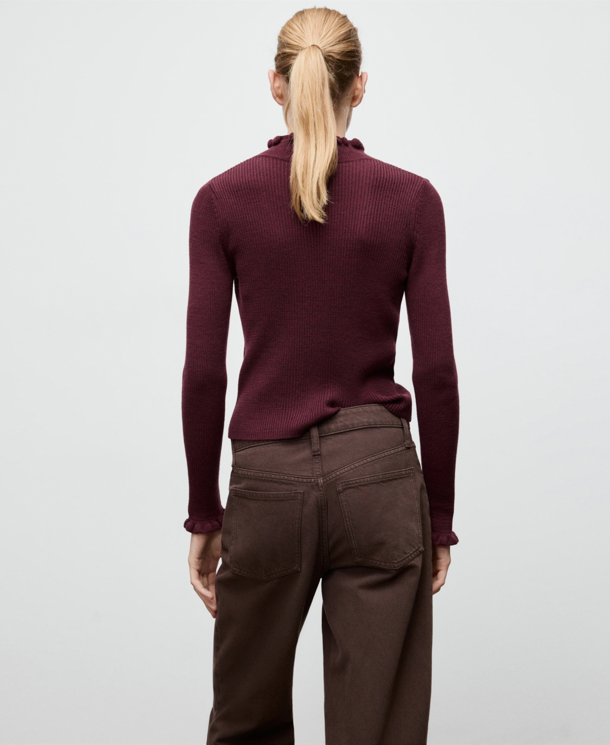 Mango Women's Scalloped Edges Ribbed Sweater