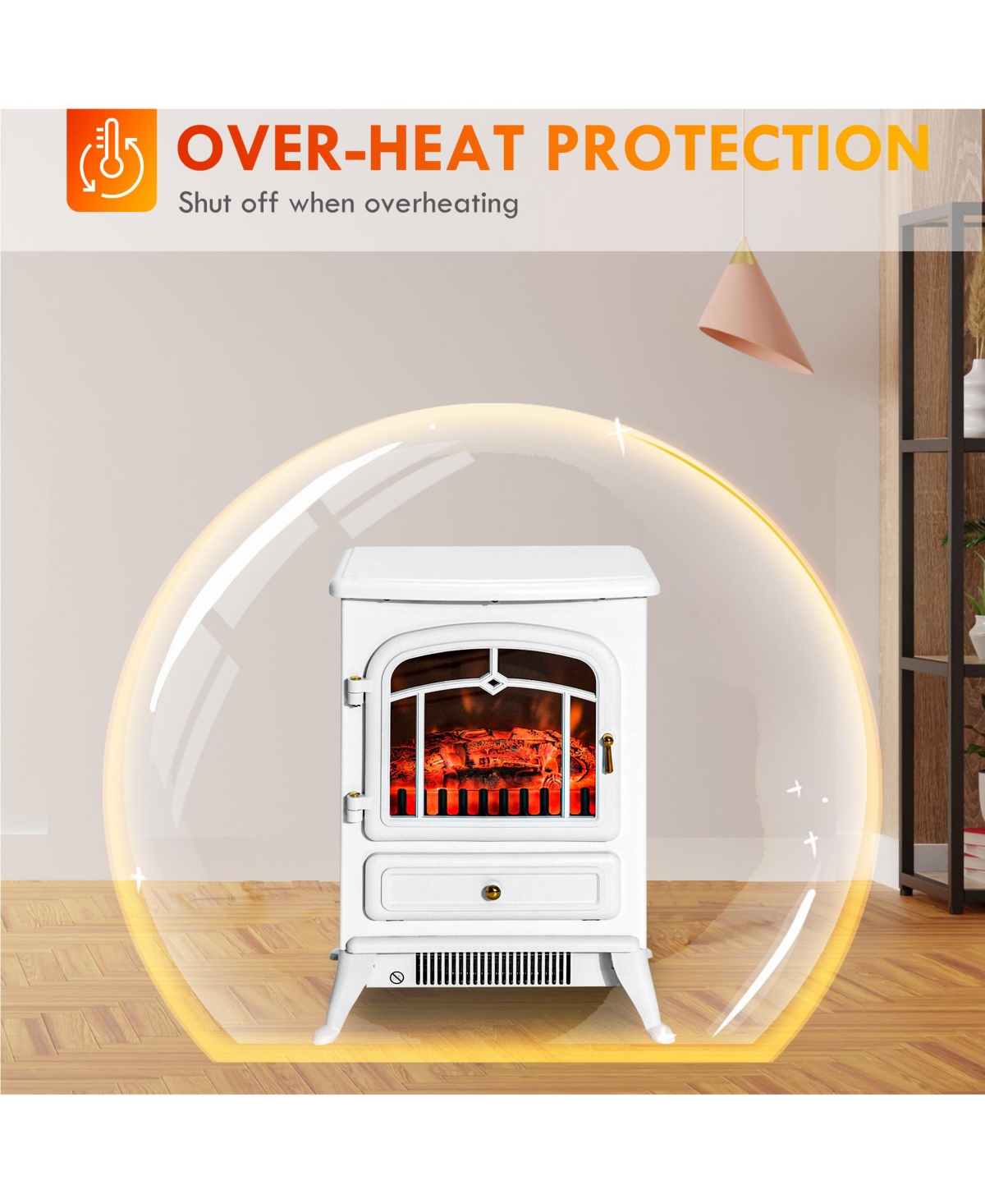 Homcom Freestanding Electric Fireplace Heater with Realistic Led Log Flames